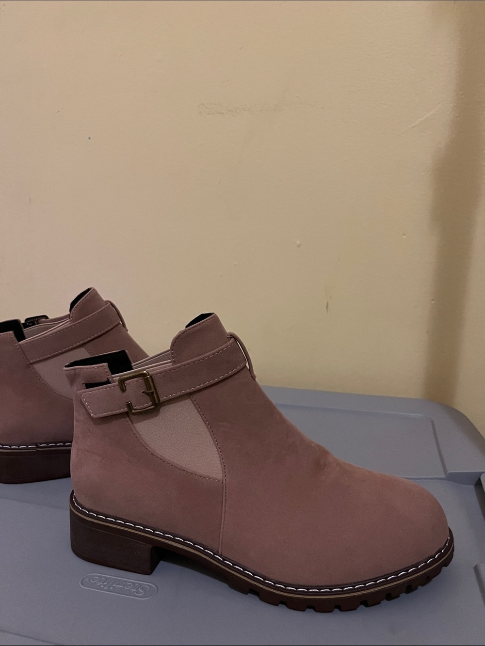 Women’s Suede Ankle Bootie with Buckle - Rose Taupe